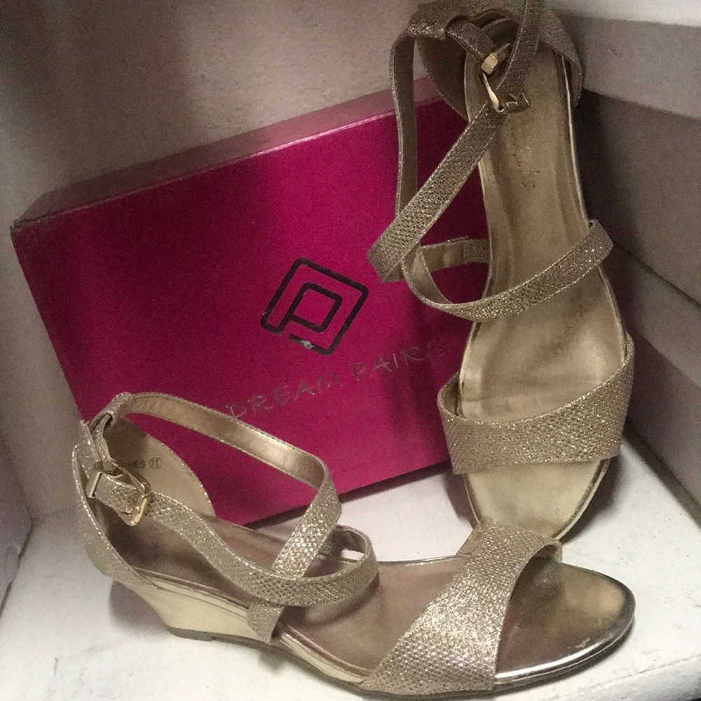 Gold sparkle wedge sandals